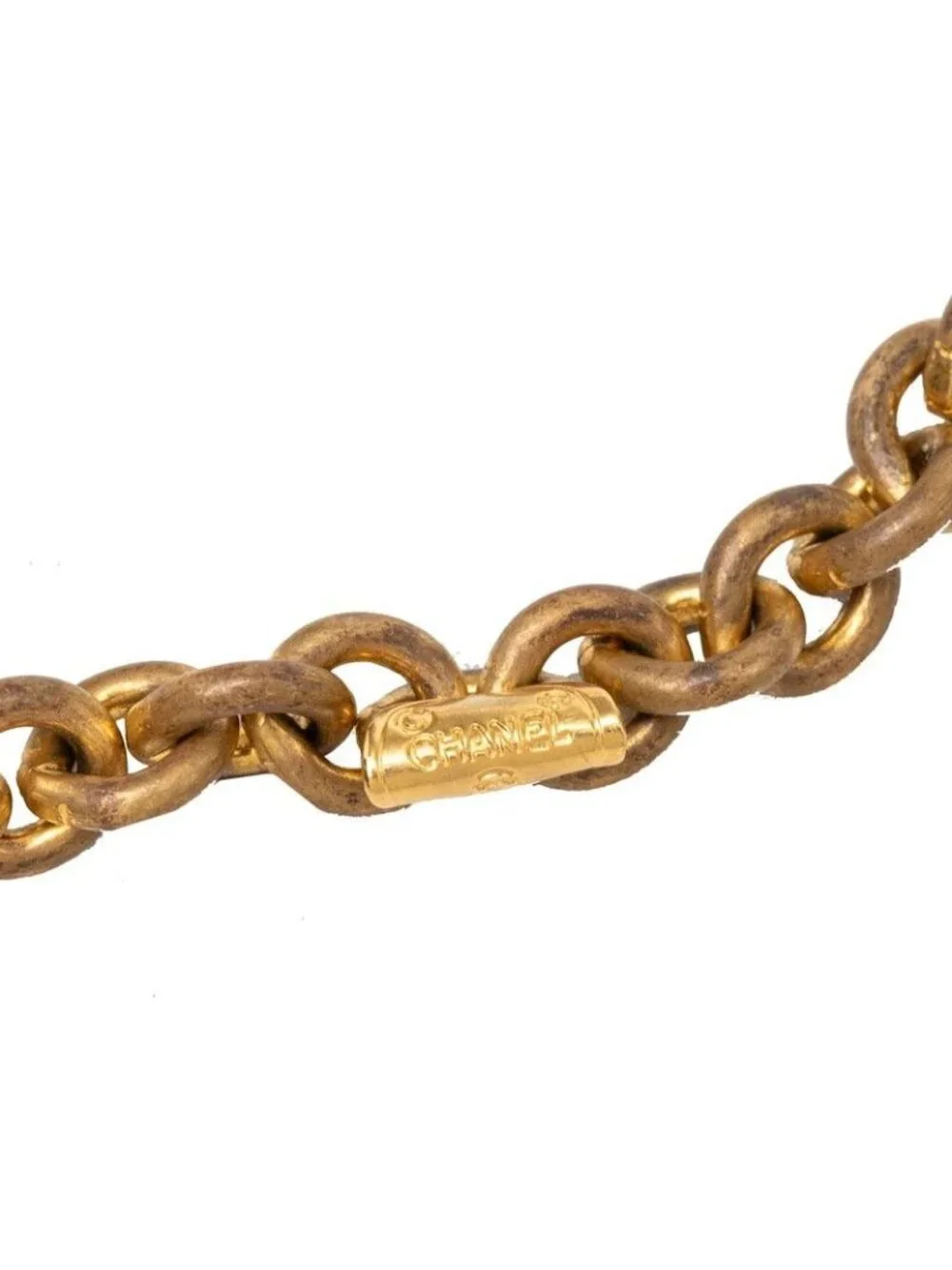Chanel CC Logo Long Chain Pendant Gold Plated Resin